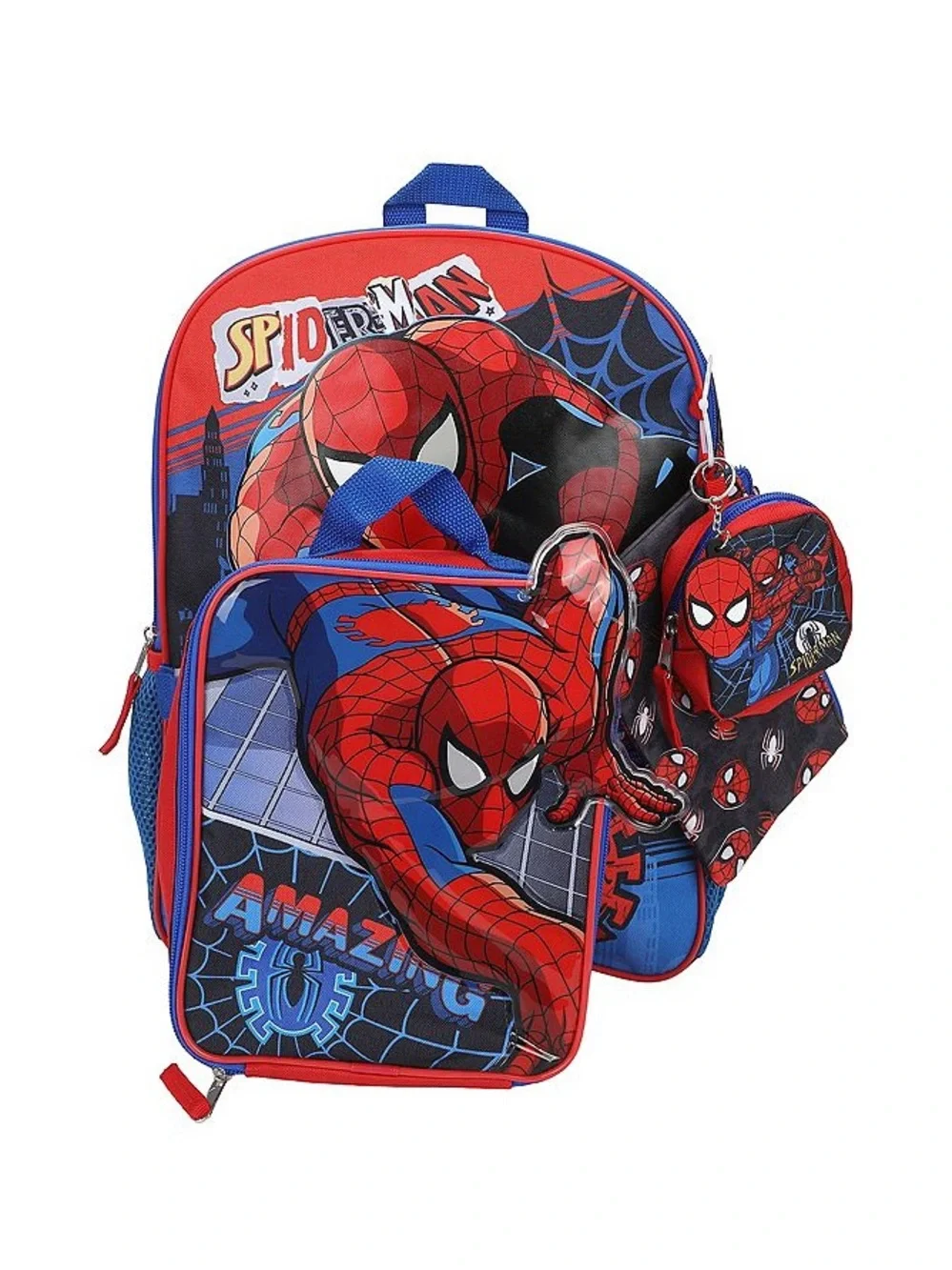 Spider-Man 5 Piece Backpack 16”Set Kids School Bookbag Lunch Bag Pencil Case New